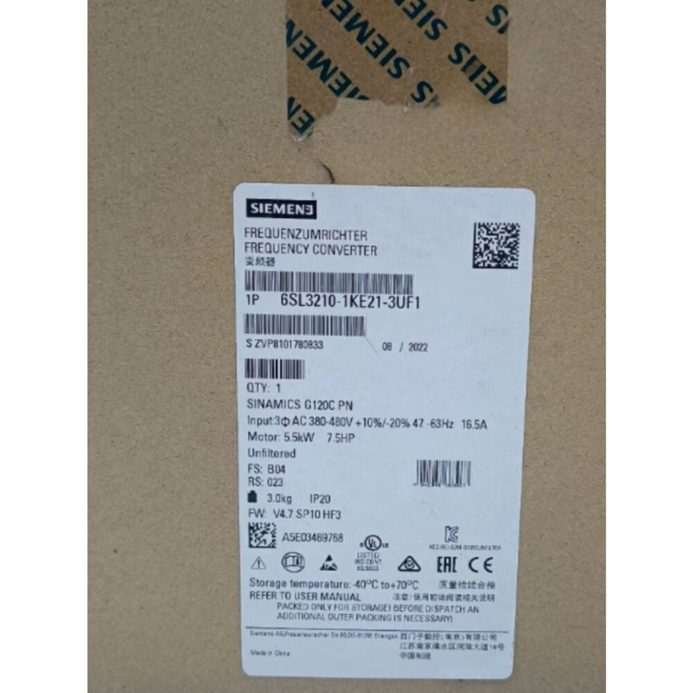 Siemens 6SL3210-1KE21-3UF1 SINAMICS G120C 5.5KW Converter 6SL3 210-1KE21-3UF1