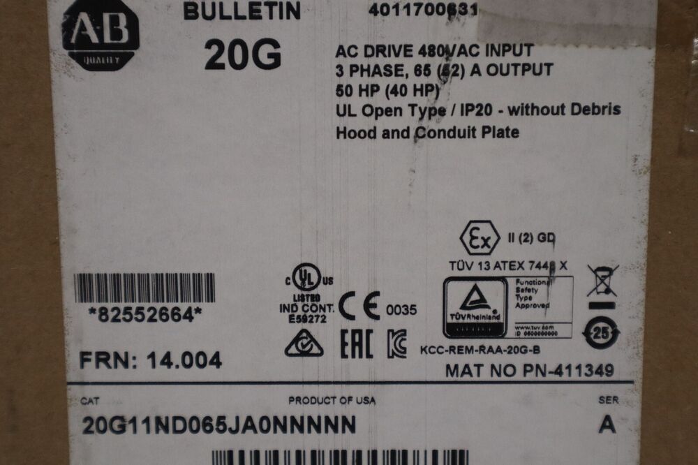 AB 20G11ND065JA0NNNNN PowerFlex 755 AC Drive Allen-Bradley Sealed In Box Fedex or DHL