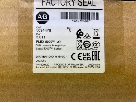 Surplus Sealed Allen Bradley 5094-IY8 /B 2022 Flex 5000 Analog Input Module 8-Pt DHL / UPS / FedEx