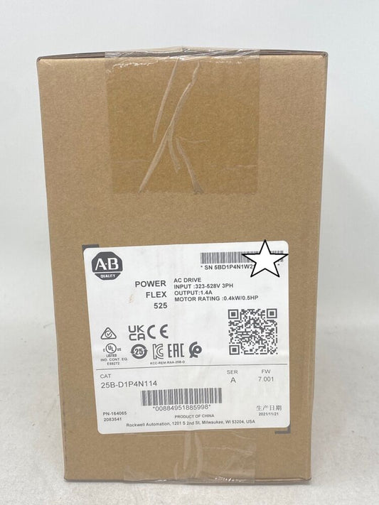 NEW Sealed Allen-Bradley 25B-D1P4N114 /A Power Flex 525 AC Drive, 0.4kW, 0.5HP UPS / DHL / Fedex