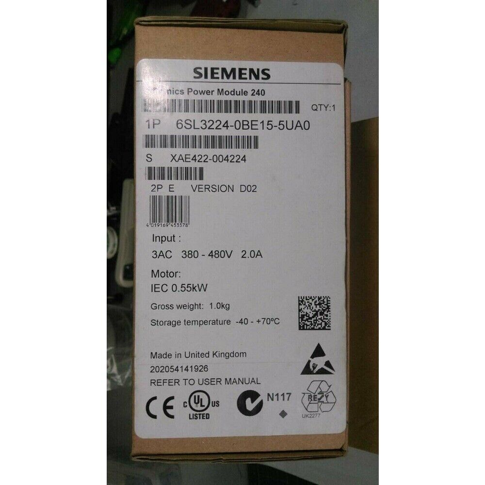 New Siemens G120 PM 240 Power Module 6SL3224-0BE15-5UA0 6SL3 224-0BE15-5UA0