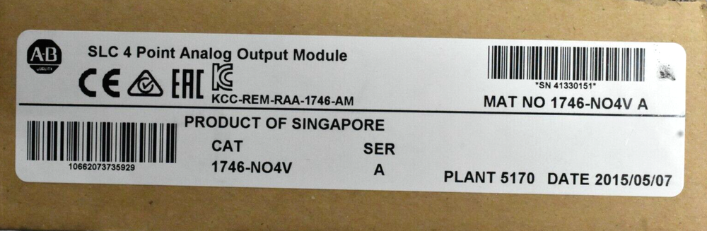 New Allen-Bradley AB 1746-NO4V SER A SLC 500 Analog Output Module 1746NO4V DHL / UPS / FedEx