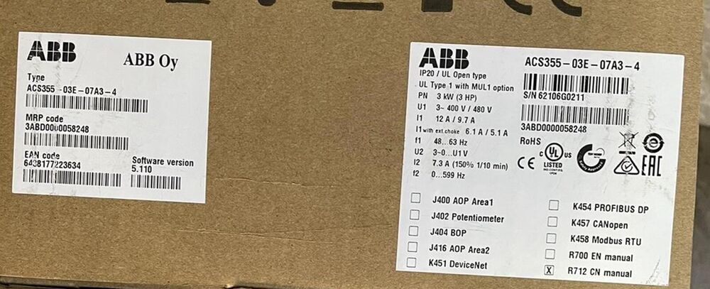 NEW ABB ACS355-03E-07A3-4 Inverter 3KW DHL / UPS / FedEx