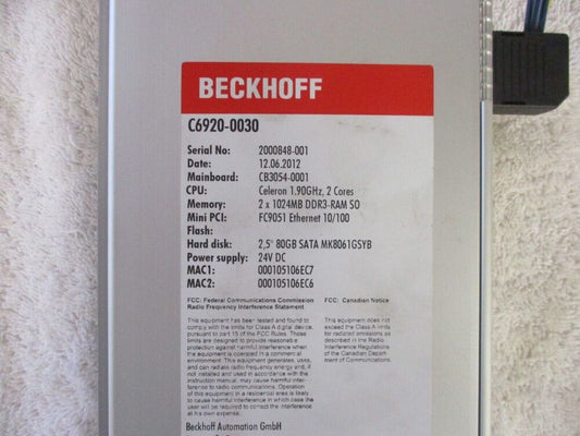 C6920-0030 BRAND NEW BECKHOFF Control Cabinet Industrial PC Expedited Shipping UPS / DHL / Fedex