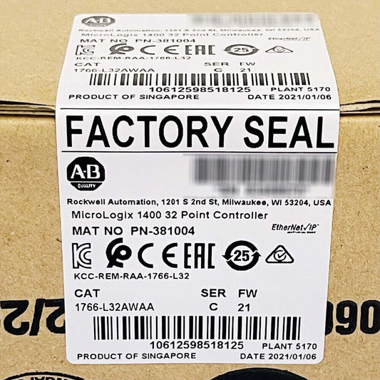 New Factory Sealed Allen-Bradley 1766-L32AWAA MicroLogix1400 32 Point Controller Fedex or DHL