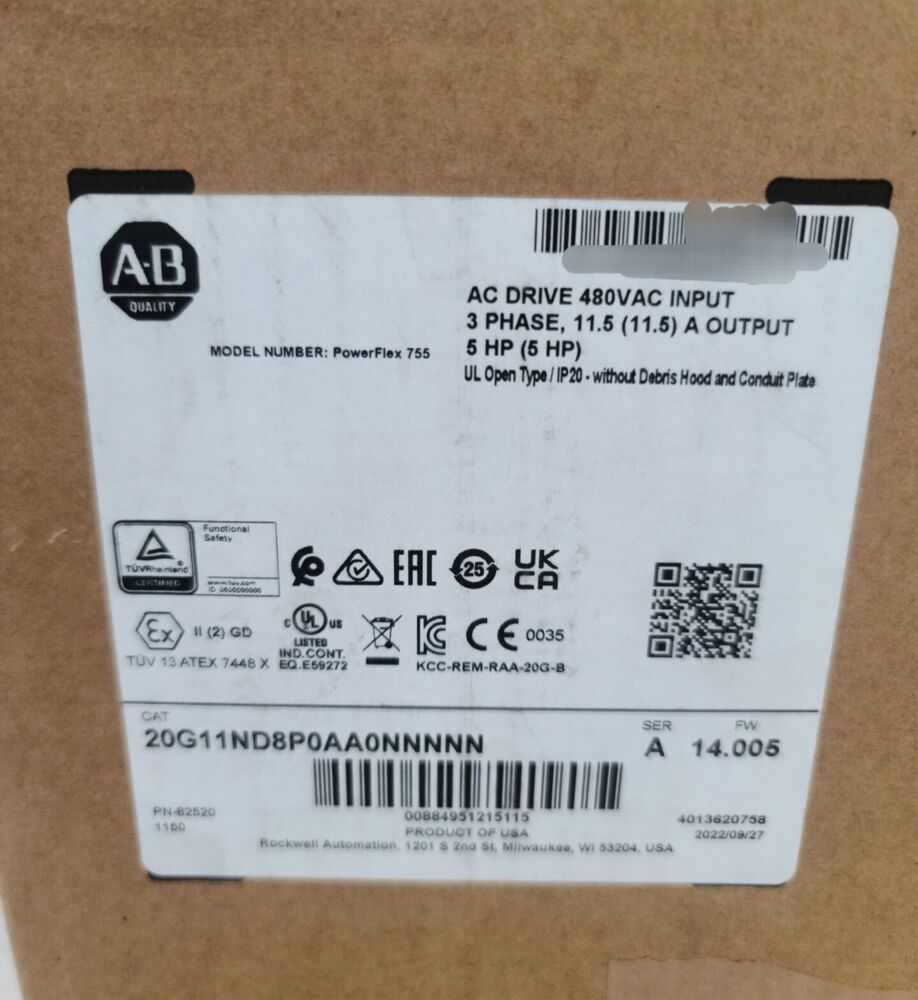 AB Allen Bradley 20G11ND8P0AA0NNNNN PowerFlex Air Cooled 755 AC Drive Sealed DHL / UPS / FedEx