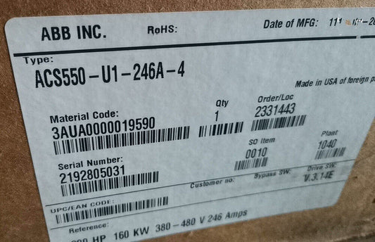 Brand new in box ACS550-U1-246A-4 frequency converter ACS550-U1-246A-4 UPS / DHL / Fedex