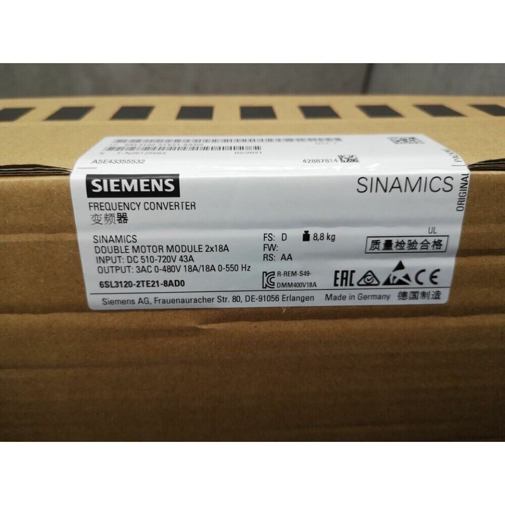 New Siemens S120 Single Motor Module 6SL3 120-2TE21-8AD0 6SL3120-2TE21-8AD0