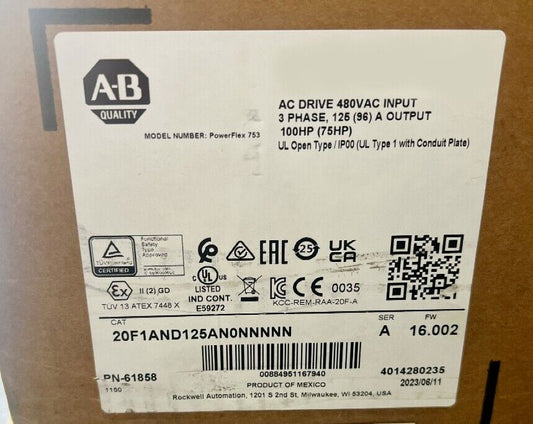 Allen Bradley 20F1AND125AN0NNNNN Powerflex 753 inverters 20F1AND125AN0NNNNN NEW DHL / UPS / FedEx