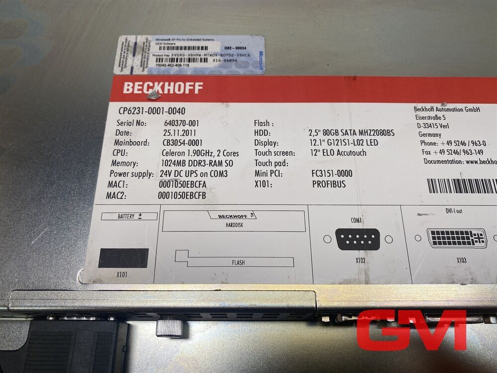 Beckhoff Einbau-Panel-Pc CP6231-0001-0040 Operator Panel 12,1 Inch