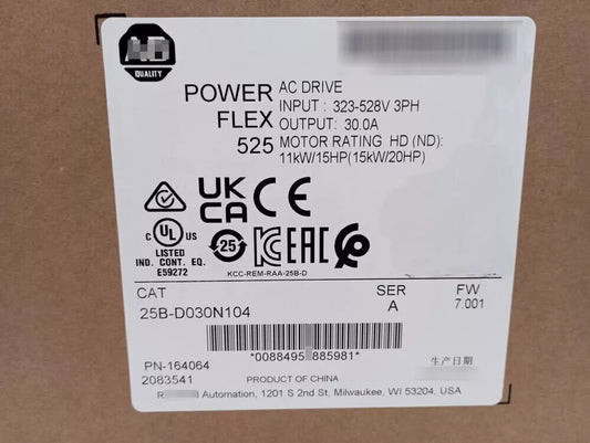 25B-D030N104 PowerFlex 525 15kW 20Hp AC Drive New Factory Sealed AB 25BD030N104 Fedex or DHL