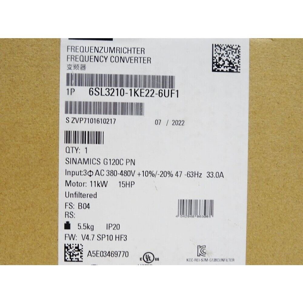 New Siemens SINAMICS G120C 11KW Converter 6SL3210-1KE22-6UF1 6SL3 210-1KE22-6UF1