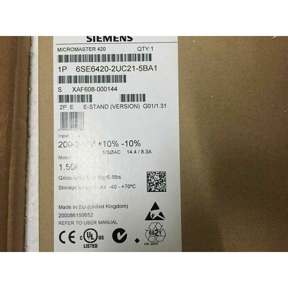 New Siemens 6SE6420-2UC21-5BA1 6SE64202UC215BA1 MICROMASTER420 without filter