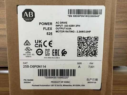 AB 25B-D6P0N114 25BD6P0N114 Allen Bradley PowerFlex 525 AC Drive Surplus In Box Fedex or DHL