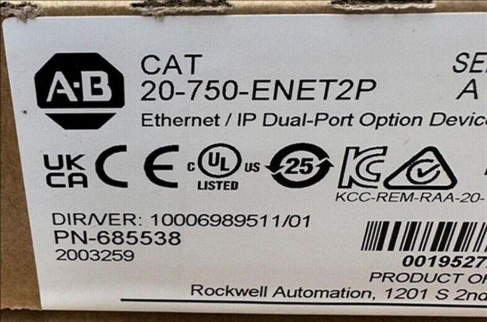 NEW Allen-Bradley 20-750-ENET2P Ethernet/IP Dual-port Option Device FREE SHIP US DHL / UPS / FedEx