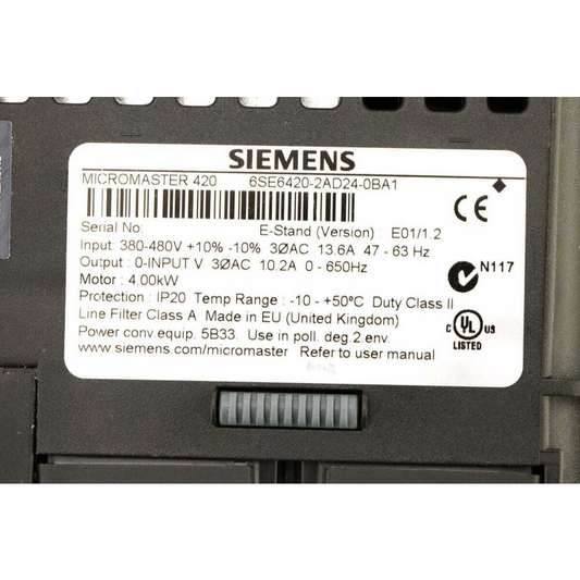 6SE6420-2AD24-0BA1 SIEMENS MICROMASTER 420 Built-in Class A Filter Brand New! Fedex / DHL