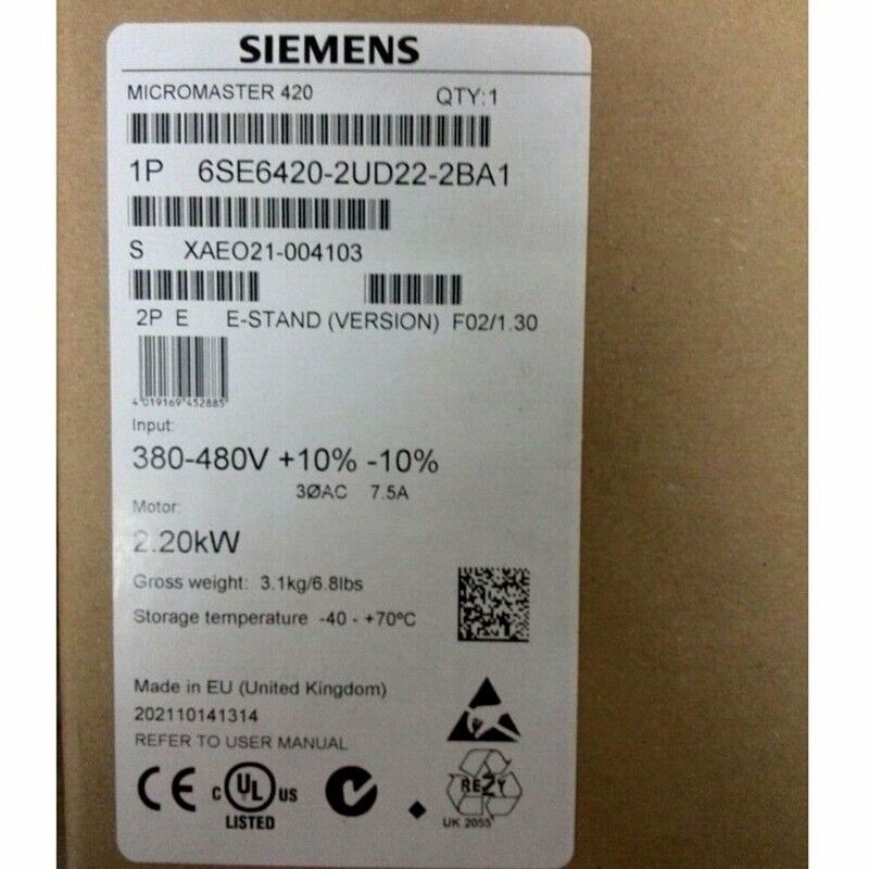 6SE6420-2UD22-2BA1 SIEMENS 2.2kW Frequency Converter Brand New Box