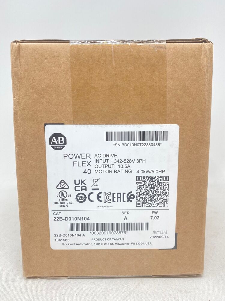 NEW Sealed Allen-Bradley 22B-D010N104 /A PowerFlex 40 AC Drive 4.0kW/5HP/7.02FW DHL / UPS / FedEx