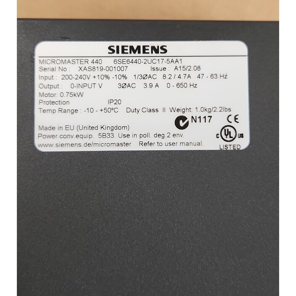 New Siemens MICROMASTER440 without filter 6SE6440-2UC17-5AA1 6SE6 440-2UC17-5AA1