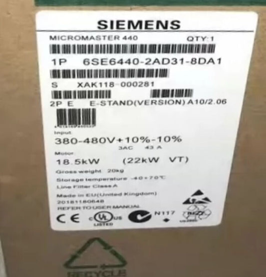 SIEMENS 6SE6440-2AD31-8DA1 MICROMASTER 440 6SE6 440-2AD31-8DA1 NEW IN BOX Fedex / DHL