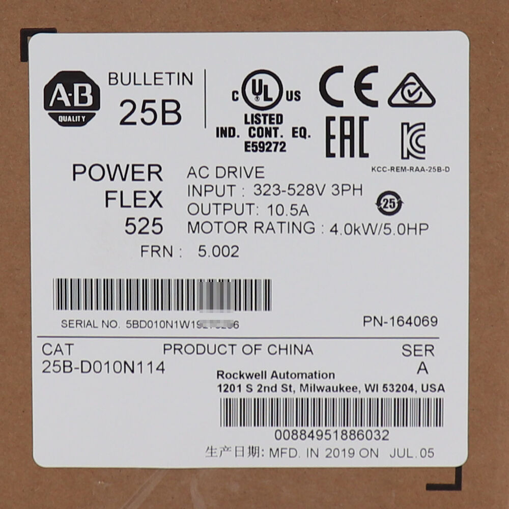 Allen-Bradley 25B-D010N114 PowerFlex 525 4.0kW/5.0Hp Factory Sealed 25B D010N114 DHL / UPS / FedEx