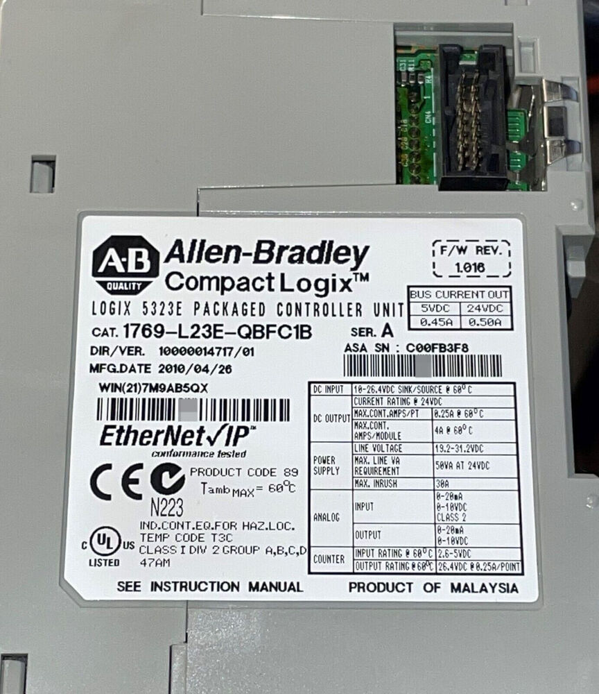 Allen Bradley 1769-L23E-QBFC1B Compactlogix Controller EtherNet 512KB New Sealed DHL / UPS / FedEx