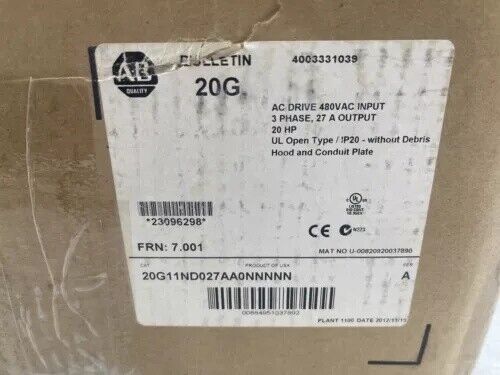 NEW AB 20G11ND027AA0NNNNN PowerFlex Air Cooled 755 AC Drive US Stock Fedex or DHL