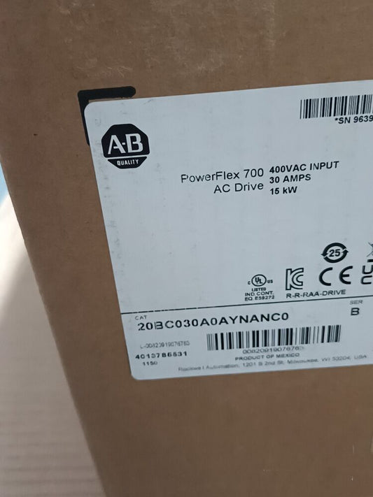 NEW Allen Bradley 20BC030A0AYNANC0 PowerFlex 700 AC Drive 30 A at 15 kW 20B DHL / UPS / FedEx