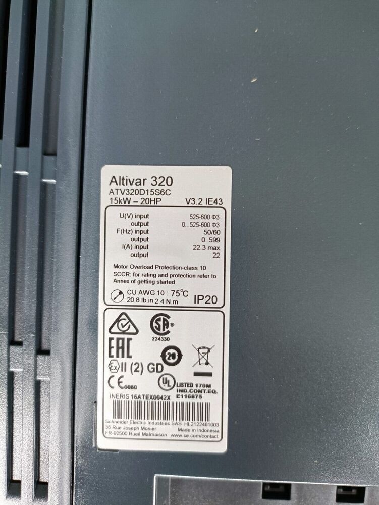 SCHNEIDER ELECTRIC ATV320D15S6C VFD - 20HP/600V (BRAND NEW IN FACTORY BOX) UPS / DHL / Fedex