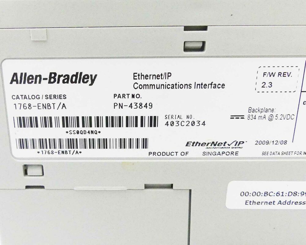 ALLEN BRADLEY 1768-ENBT/A Communications Interface PN-43849 FW: 2.3 -unused-- Fedex or DHL