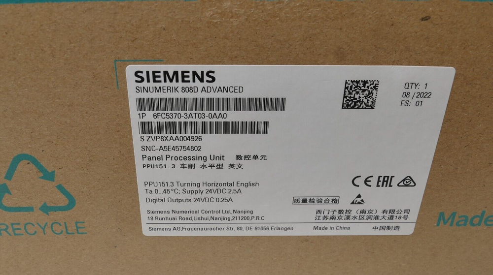 New Siemens 6FC5370-3AT03-0AA0 6FC5 370-3AT03-0AA0 SINUMERIK 808D Extended T PPU