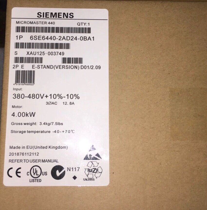 New Siemens 6SE6440-2UD24-0BA1 MICROMASTER440 without filter 6SE6 440-2UD24-0BA1