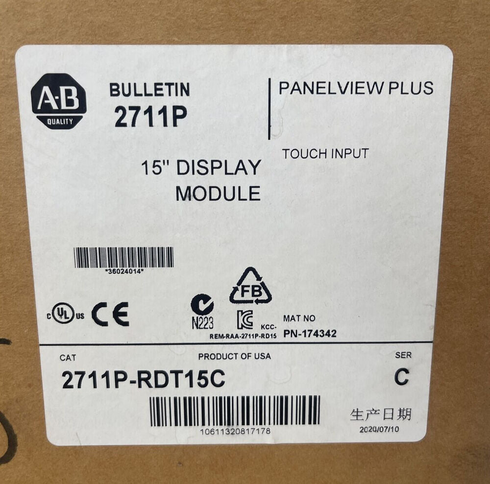 Allen Bradley AB 2711P-RDT15C 15'' HMI Panelview Plus 1500 Touch Display Module DHL / UPS / FedEx