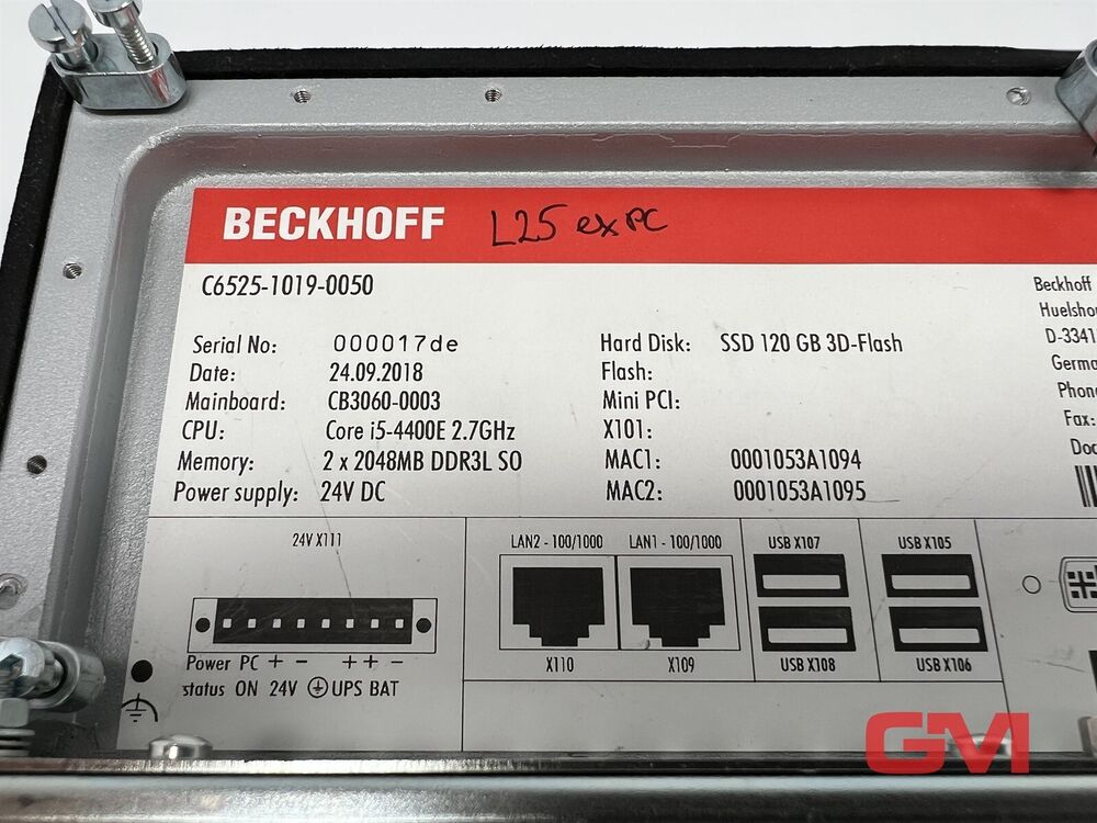 Beckhoff Industrial C6525 Industrial PC C6525-1019-0050 Core i5-4400E 2.7GHz