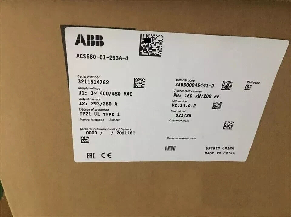 ACS580-01-293A-4 New IN STOCK ABB Frequency Converter ACS58001293A4 Ship by UPS