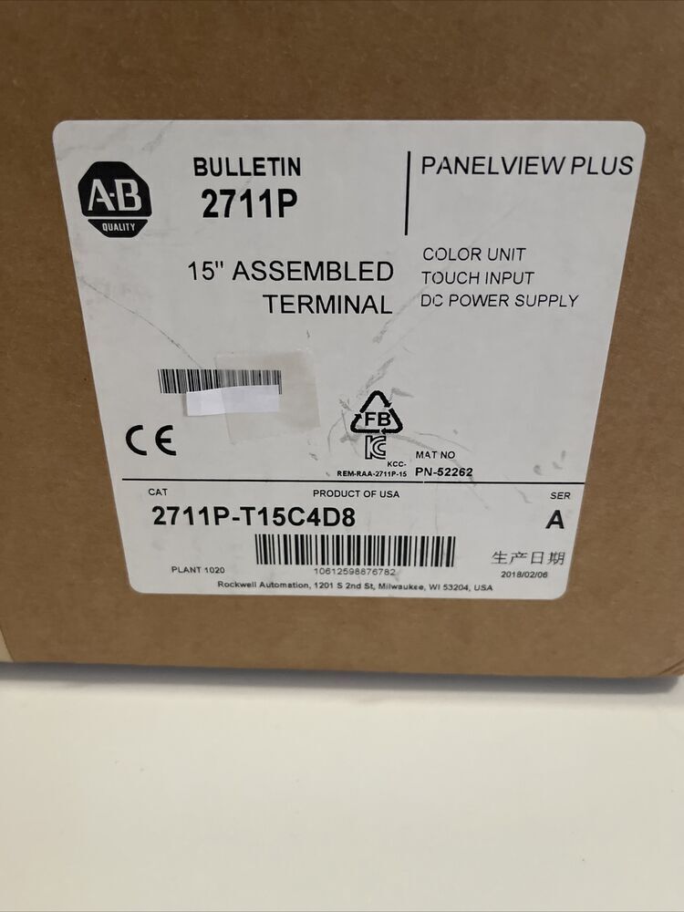 New Allen Bradley 2711P-T15C4D8 PanelView Plus 6 1500 Touch Color 15" DHL / UPS / FedEx