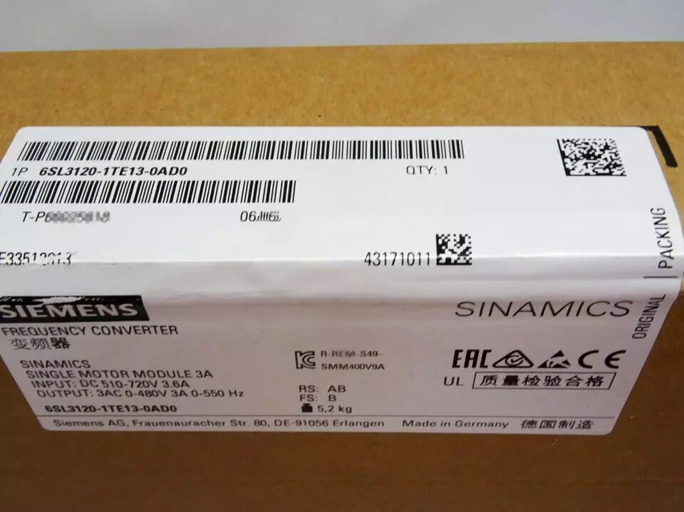 New Siemens 6SL3 120-1TE13-0AD0 6SL3120-1TE13-0AD0 S120 SINGLE MOTOR MODULE