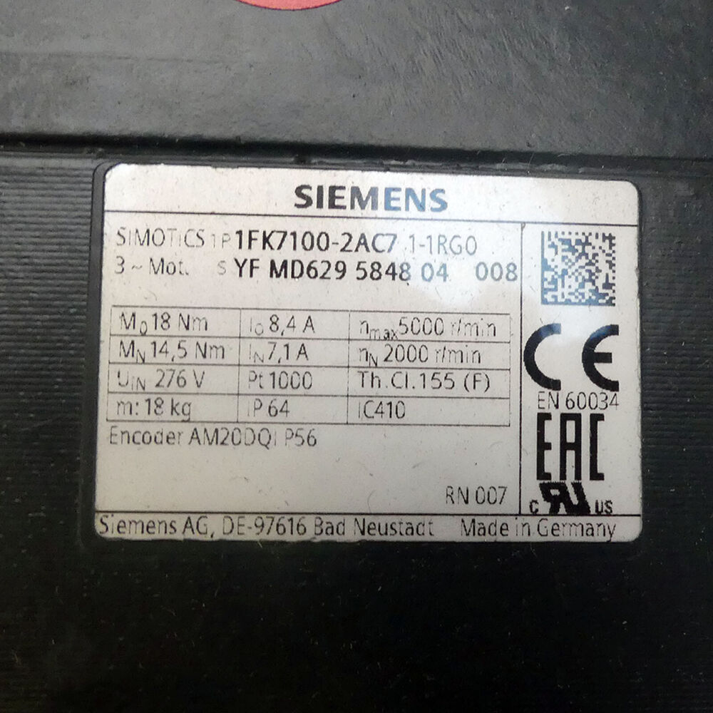 SIEMENS SIMOTICS 1FK7100-2AC71-1RG0 1FK7 100-2AC71-1RG0 Servo Motor -unused--  UPS /  Fedex / DHL