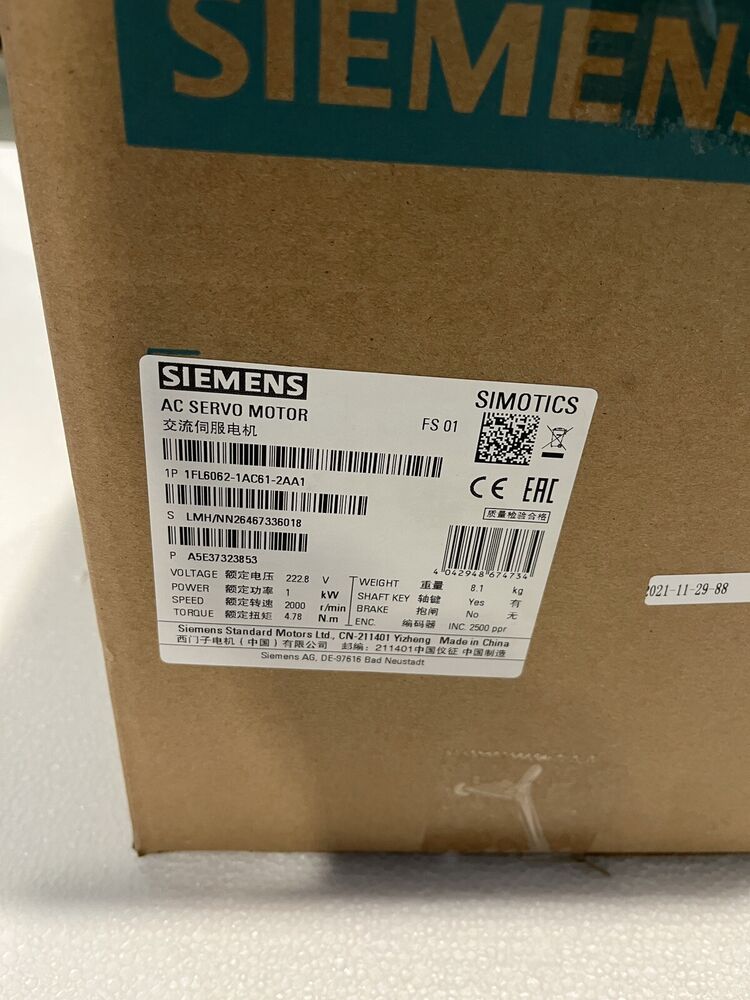 Siemens AC ServoMotor 1FL6062-1AC61-2AA1 In stock Fast Shipping Fedex / DHL