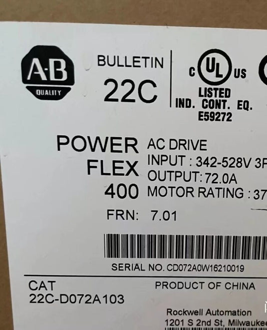 AB 22C-D072A103 73A 480V 50HP Powerflex 400 22C-D072A103 New 1pcs Fedex or DHL