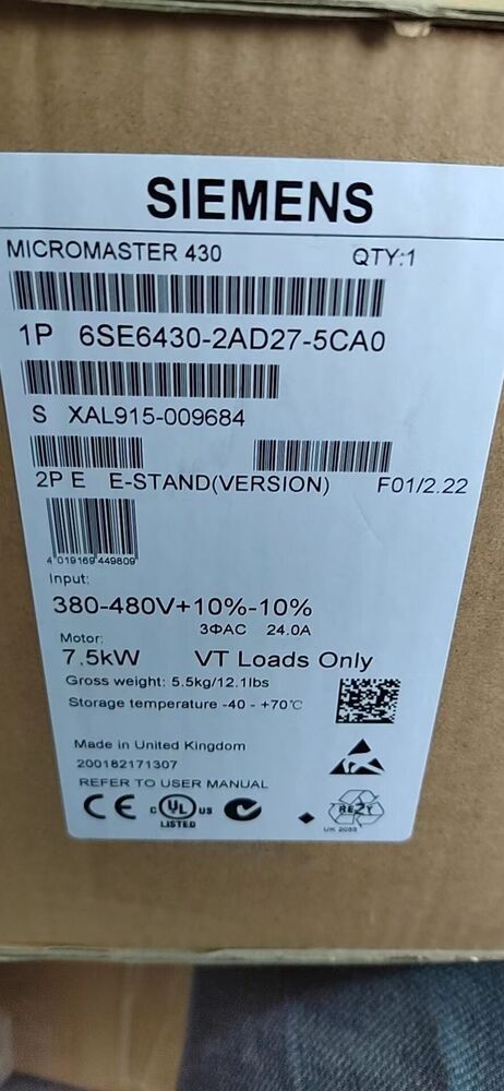 Brand New Siemens 6SE6430-2AD27-5CA0 MICROMASTER 430 With 1 Year Warranty UPS / Fedex / DHL