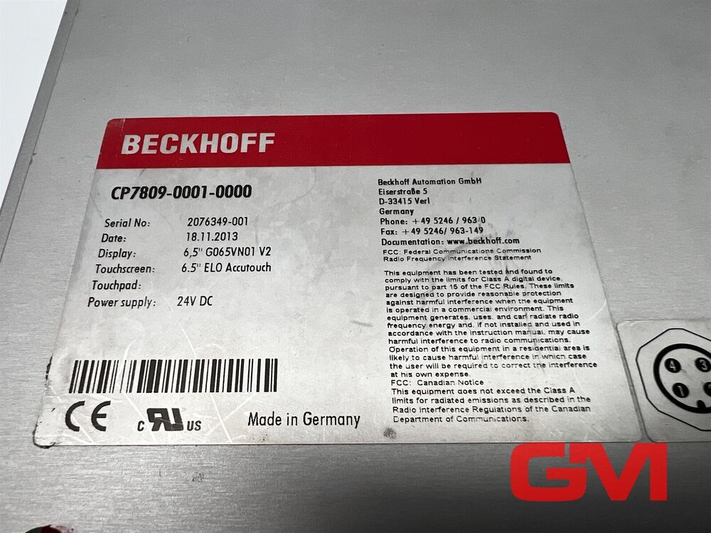 Beckhoff Operator Panel CP7809-0001-0000 Control Panel Display 6,5 " G065VN01 V2