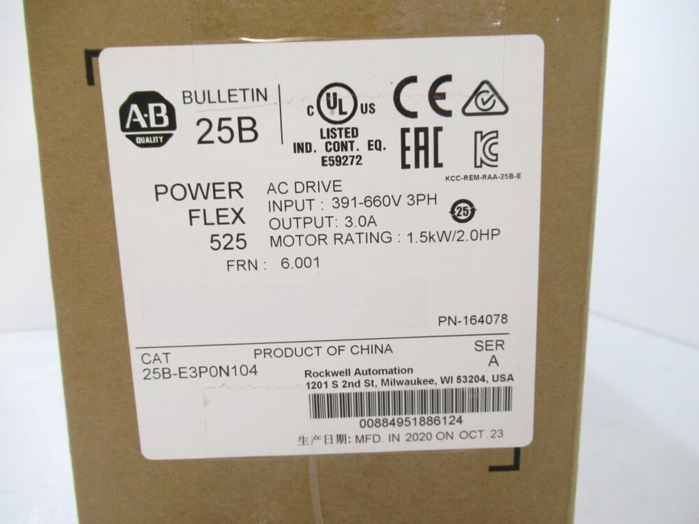 AB 25B-E3P0N104 Allen-Bradley PowerFlex 525 AC Drive, 600V 3A 2HP 25BE3P0N104 UPS / DHL / Fedex