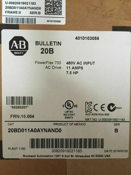 Allen Bradley 20BD011A0AYNANC0 New In Box 1PCS Free Expedited Ship DHL / UPS / FedEx