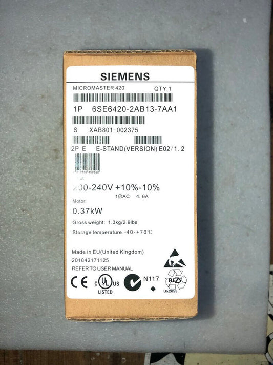 New Siemens 6SE6420-2AB13-7AA1 Inverter 6SE64202AB137AA1 Expedited DHL / UPS / FedEx