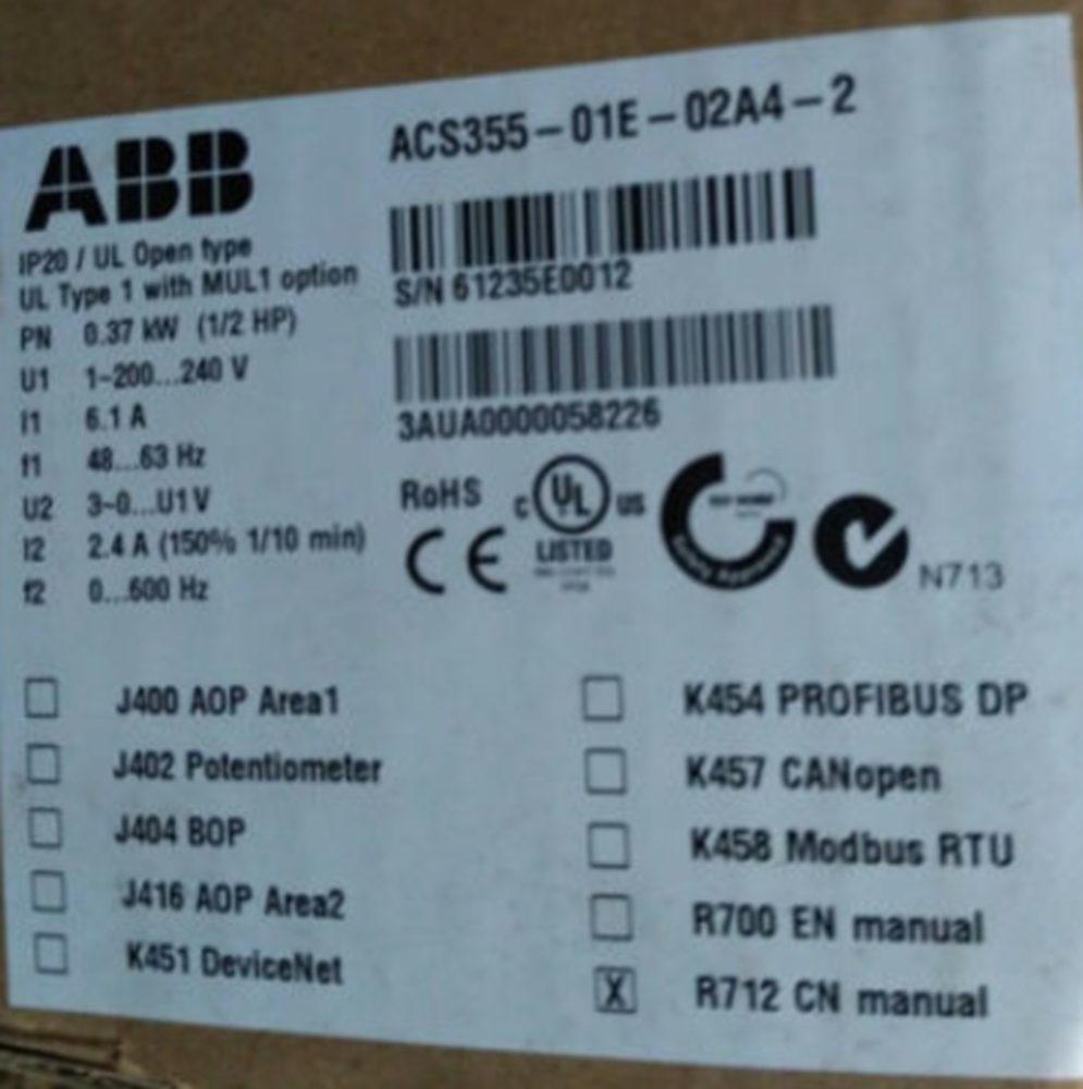 NEW ABB Inverter ACS355-01E-02A4-2 DHL / UPS / FedEx