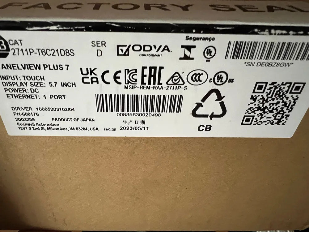 New Sealed Allen Bradley 2711P-T6C21D8S HMI PanelView Plus 7 6" ENet 24V DC AB Fedex or DHL