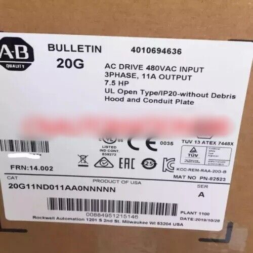 Allen-Bradley 20G11ND011AA0NNNNN PowerFlex 755 AC Drive AB 20G11ND011AA0NNNNN Fedex or DHL