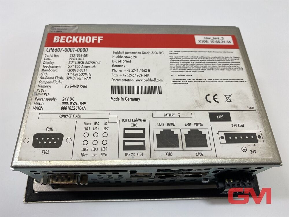 Beckhoff Kontrollpanel CP6607-0001-0000 Economy Mounting Operator Panel PC 5,7 "