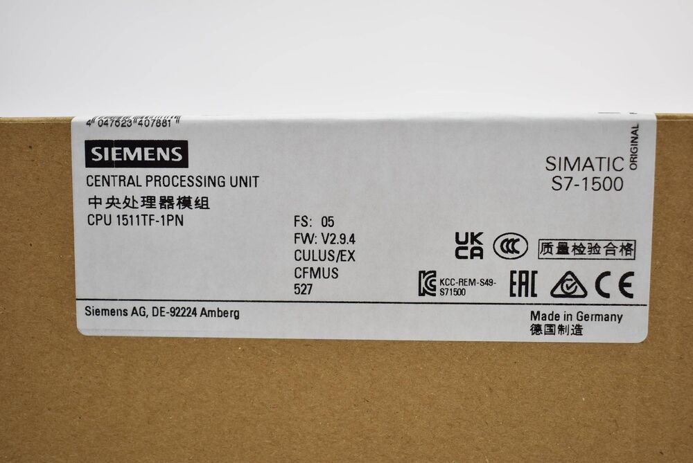 New Siemens 6ES7511-1UK01-0AB0 S7-1500T, CPU 1511TF-1 PN 6ES7 511-1UK01-0AB0